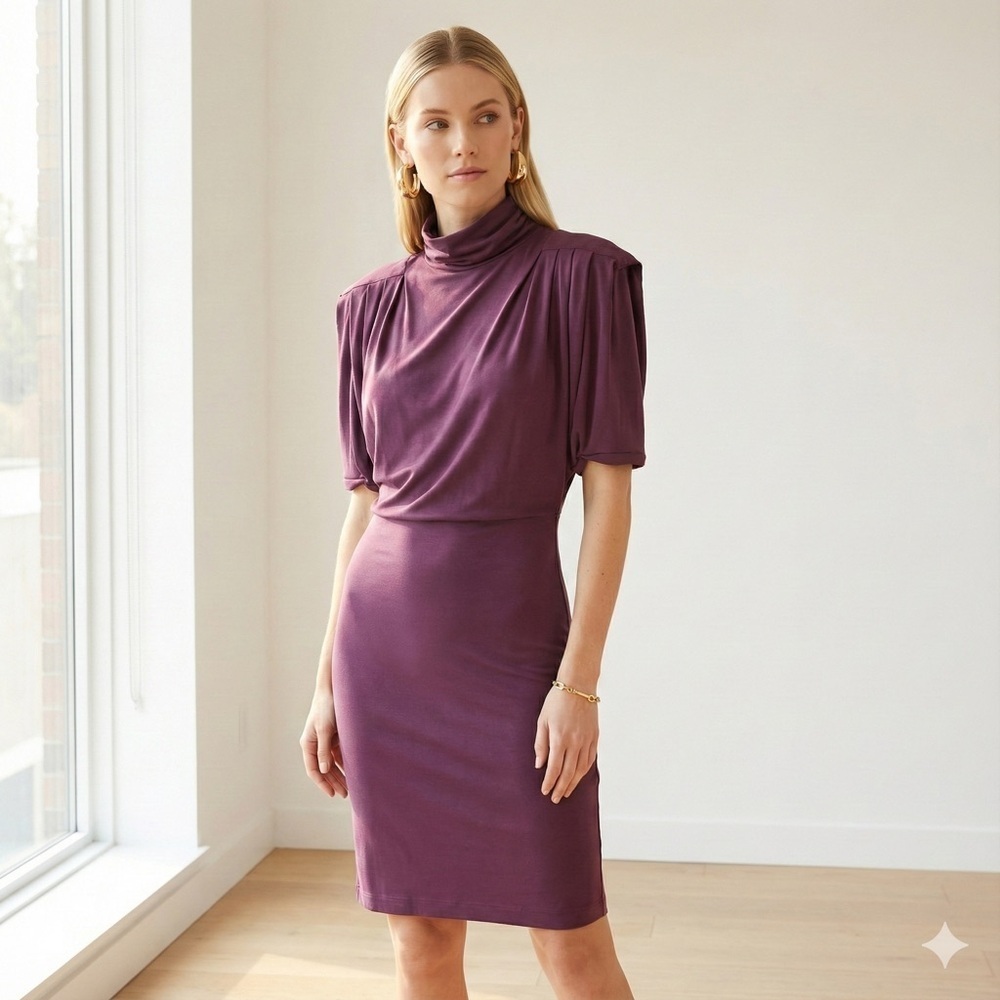 Elizabeth and James burgundy maroon silk stretch jersey dress - size Small (S)